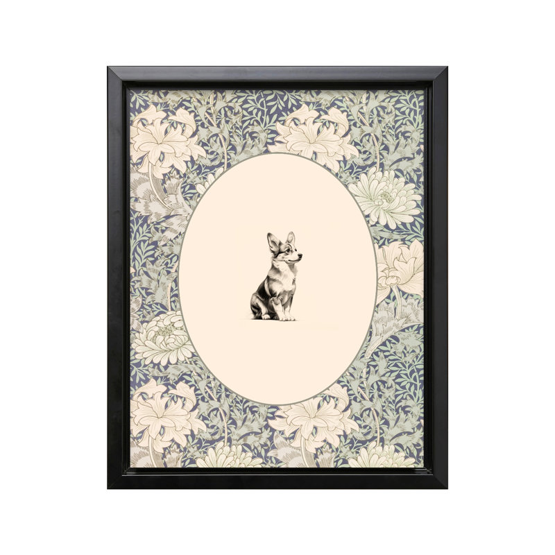 Pembroke Welsh Corgi, Cadre noir, Canevas, H 18 po x l 24 po