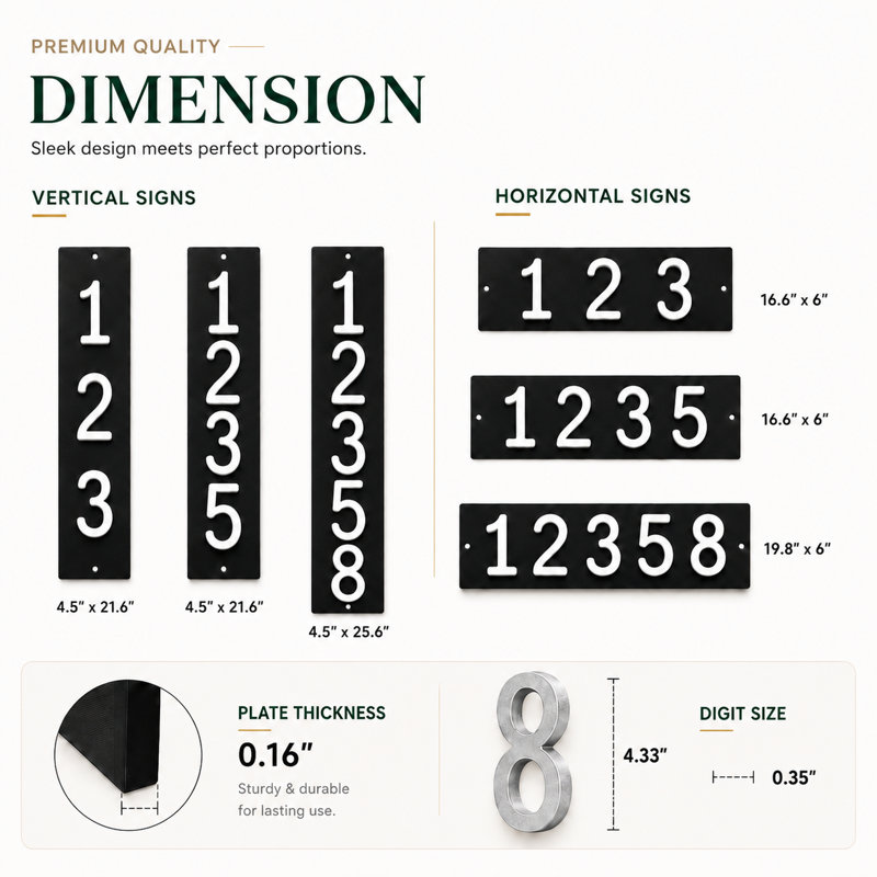 Plaque d'adresse horizontale Amgo Floating Modern, Noir, noir, noir, noir, Blanc, Oui