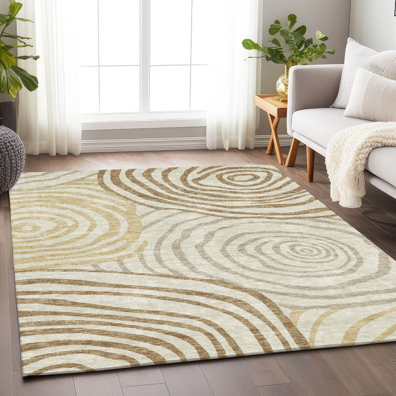 Premium Machine Washable Prisco Gold Rug, Rectangle 3' x 5'