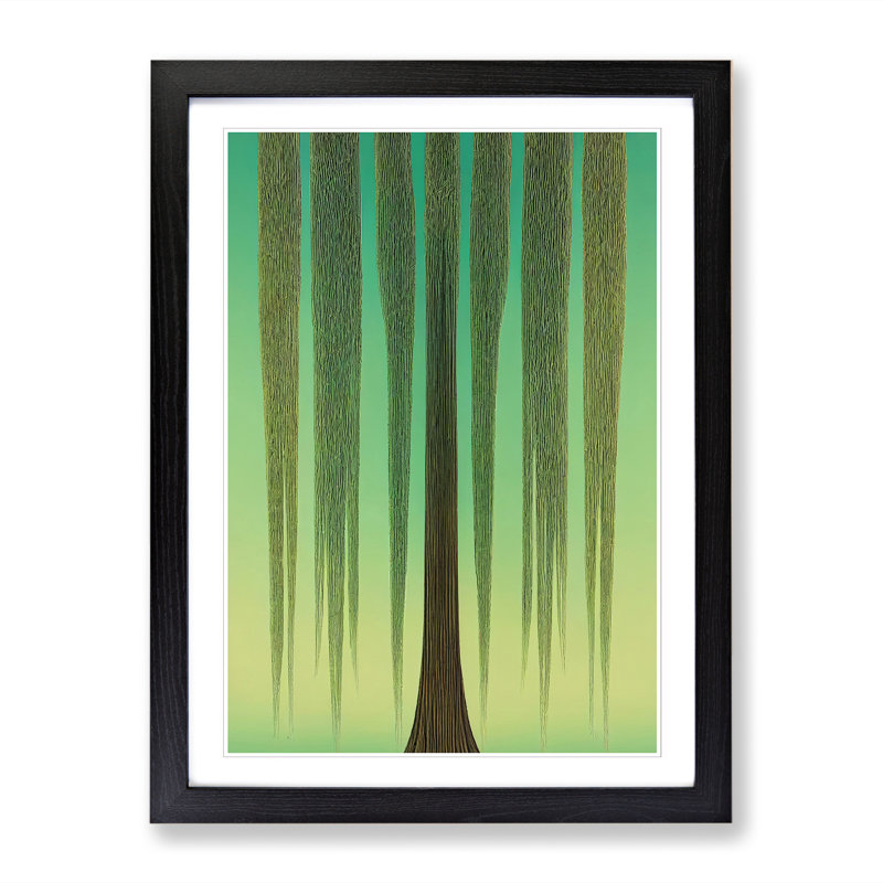 Weeping Willow Tree Art Nouveau - Picture Frame Print, 34cm H x 25cm W x 2cm D, Oak