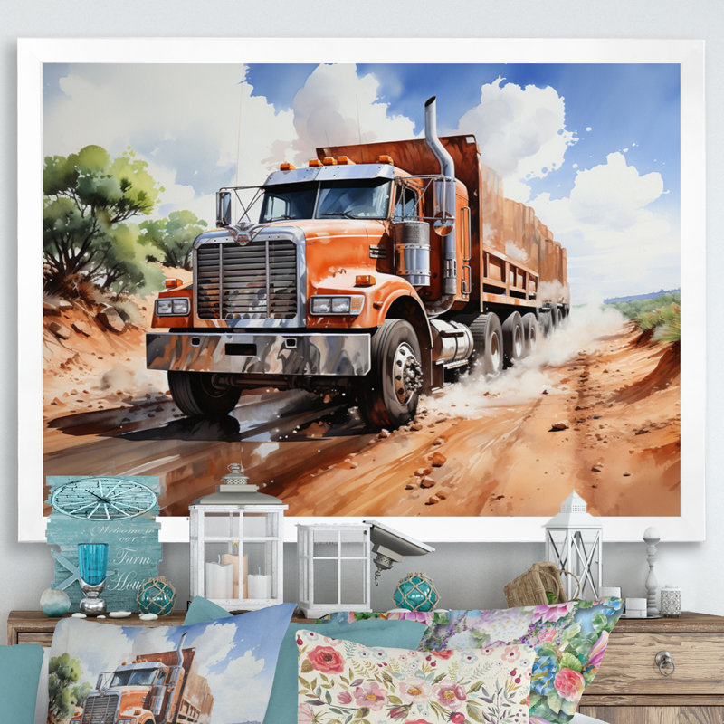 Dump Tractor In The Desert I, H 16 po x l 32 po x P 1 po, Cadre photo blanc