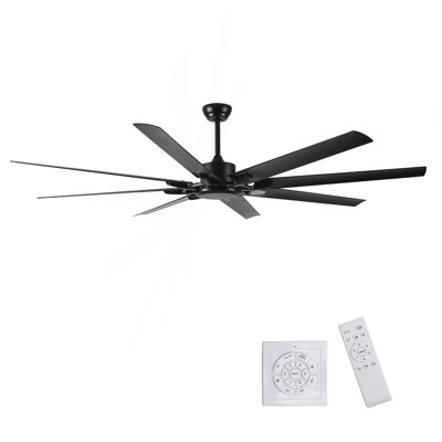 Ventilateur de plafond à moteur à courant continu de 75 pouces sans lumière, grand ventilateur de plafond avec 8 pales réversibles, 3 tiges verticales, télécommande à 6 vitesses, ventilateurs de plafond pour la maison ou le garage