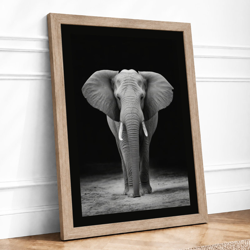 Elephant Face Modern - Framed Print, A4 - 29.7 x 21.0 cm, Oak