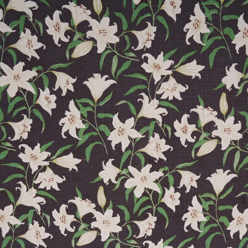 Schumacher x Miles Redd Scattered Lilies Fabric, Charcoal