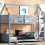 Lit simple au-dessus d'un lit superposé gris - Barrières de sécurité, têtes de lit, pieds de lit, bois d'hévéa fin avec rails de sécurité-35899082