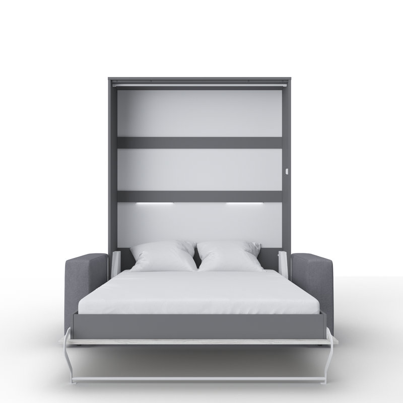 Ayvri Upholstered Murphy Bed, Slate Grey/Oak Moncao/Grey