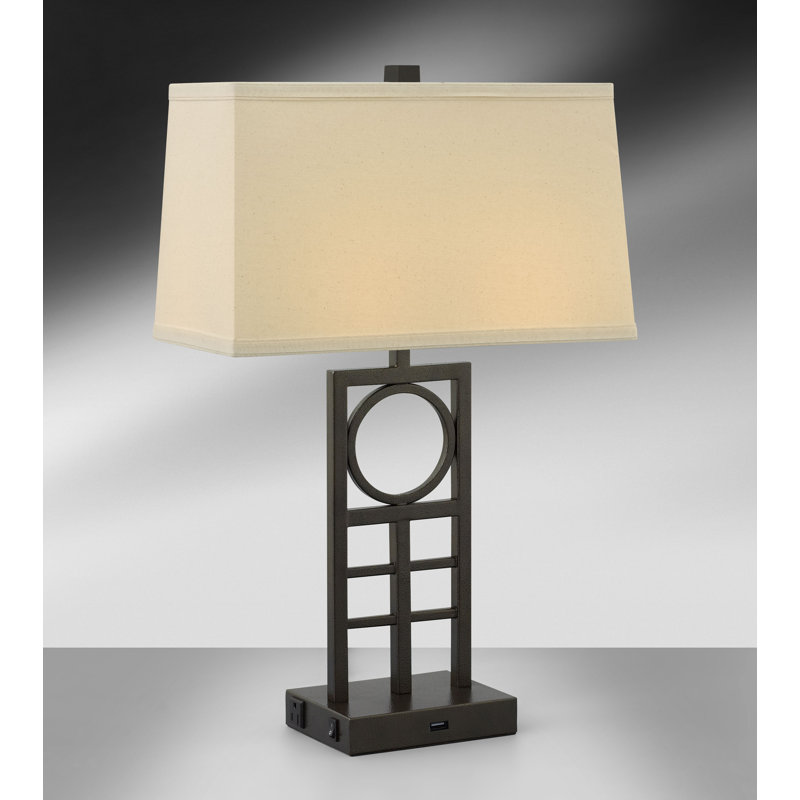Ensemble de lampes de table en bronze martelé 29 "avec prise USB et prise Anello, H 29 po x l 17 po x P 11 po