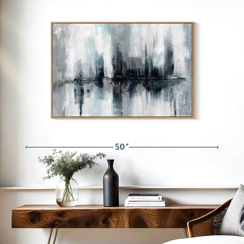 Lumières de port indigo, Cadre flottant en bois naturel, 37 po x 25 po
