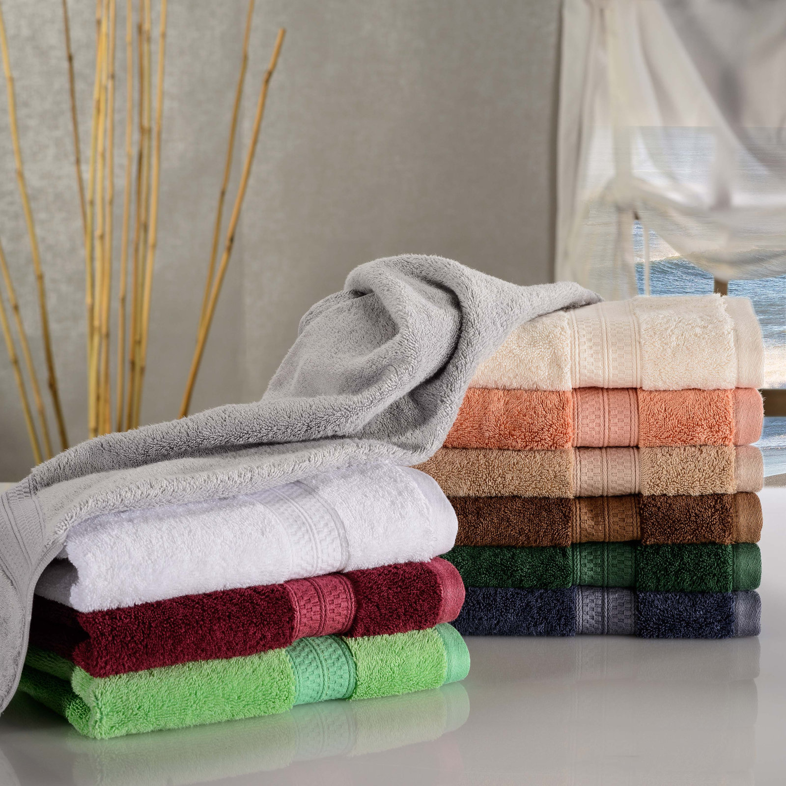 Nolhan Bamboo Cotton Bath Towel Set, Crimson