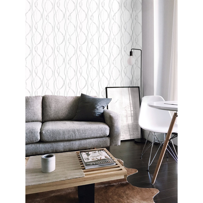 Ribbons And Chains Abstract Vinyl Wallpaper Roll by Jamie Graney, Gray/White/Black