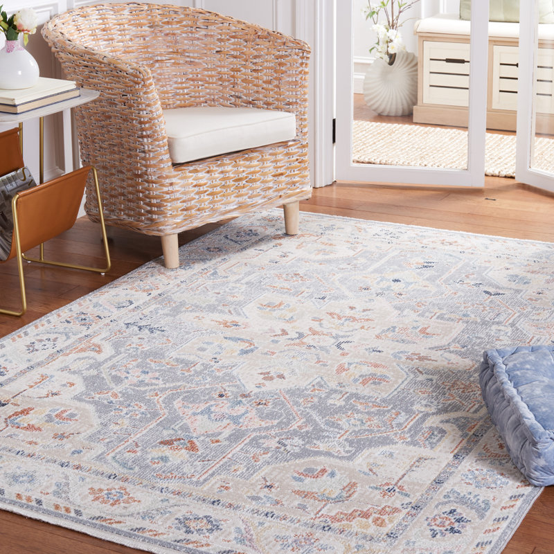 Bonnert Blair Washable 212 Area Rug In Beige / Blue, Rectangle 5'3" x 7'6"