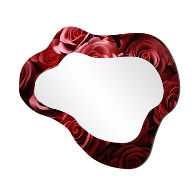 Red Classic rose Resonance I - Roses Cloud Decorative Mirror, Modern Asymmetrical Large Wall Mirror, Printed Metal Art