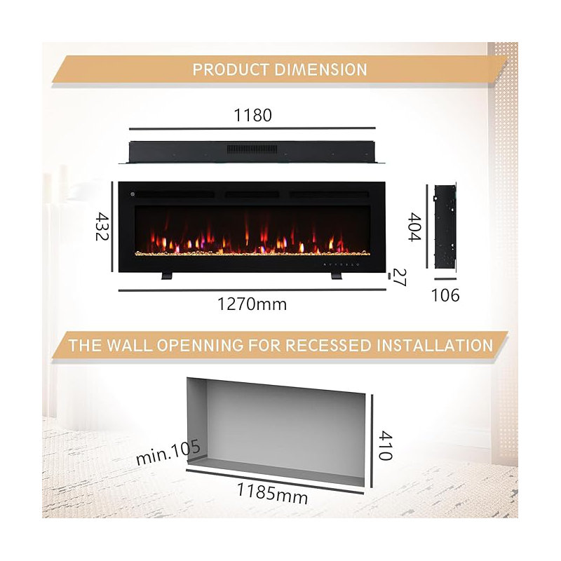 FLAMEKO Winslow Wall Mounted/Media Wall/Free Standing Fireplace With Realistic Flame Effect Heater 9 Colour Flame Effect