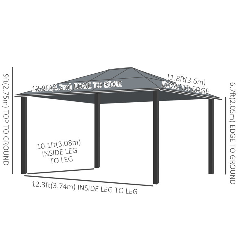 Pavillon de jardin permanent en métal L 12 pi. D Pavillon de jardin en acier