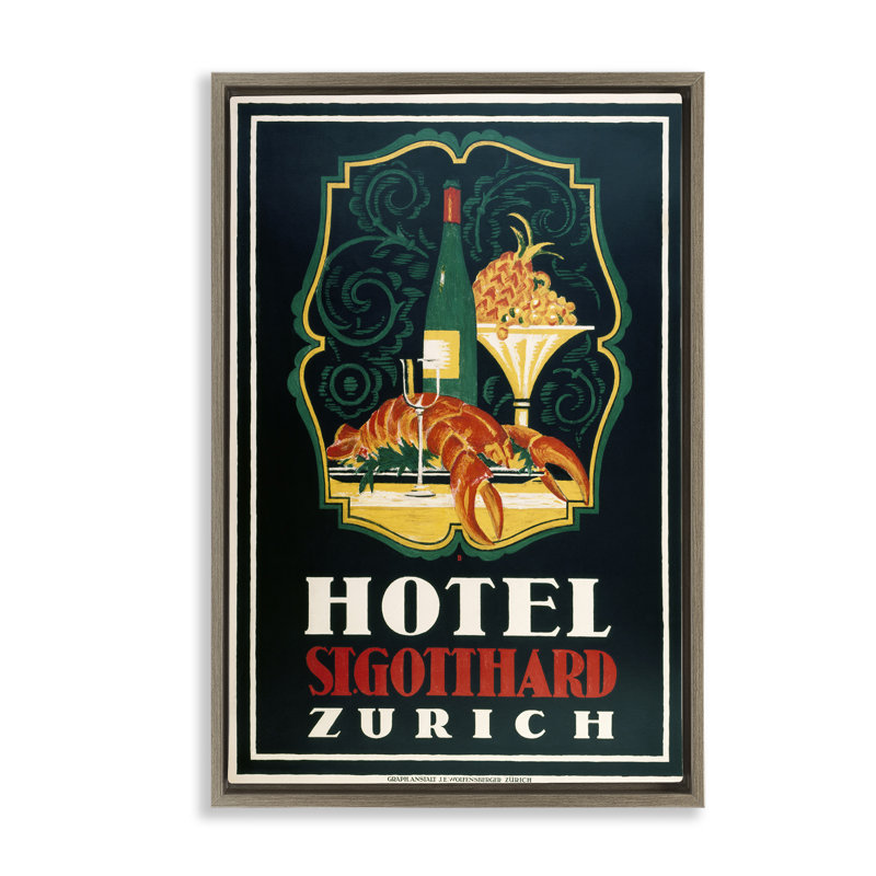 Hôtel rétro avec cadre flottant homard, conception de Marcus Jules, H 31 po x l 21 po, Cadre flottant orme Montalcino