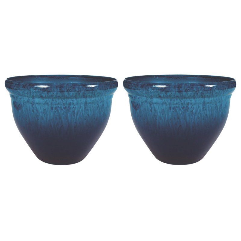 Pizzazz Decorative Round Planter - (2 Pack), Blue, 11.63" H x 15.75" W x 15.75" D
