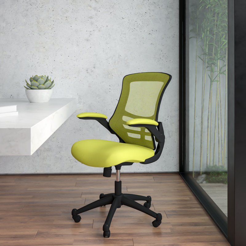 Jayetta Mid-Back Mesh Swivel Ergonomic Office Chair with Flip-Up Arms, Green, Black