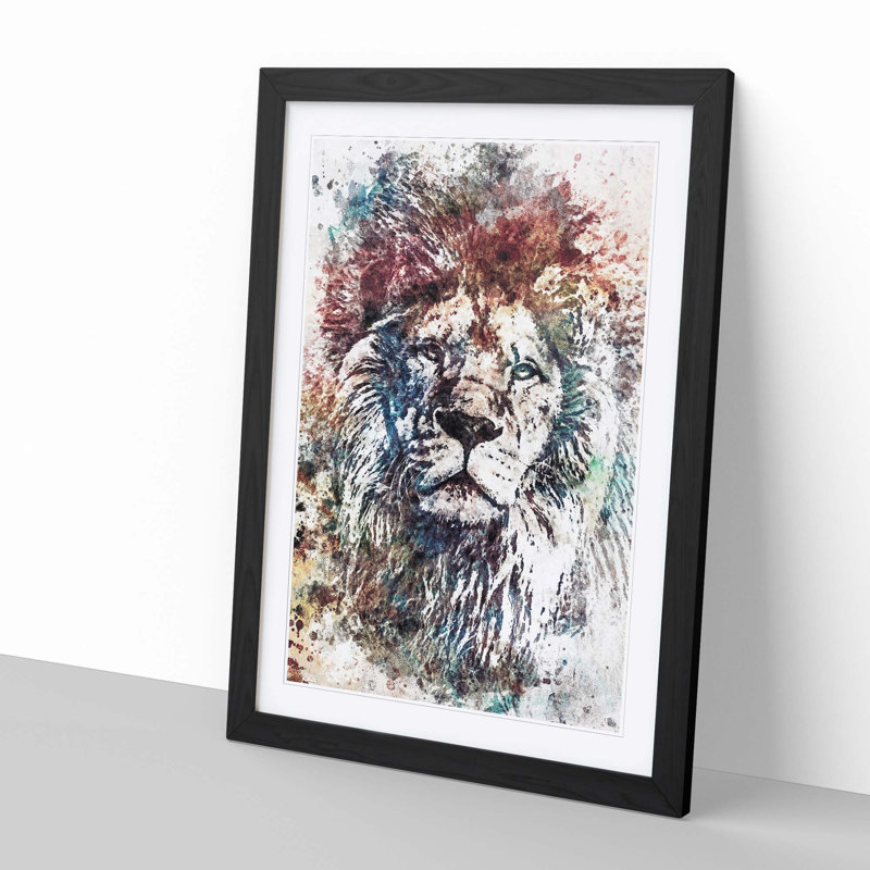 Lion Abstract Art - Picture Frame Graphic Art Print on MDF, Black, 50cm H x 35cm W x 2cm D