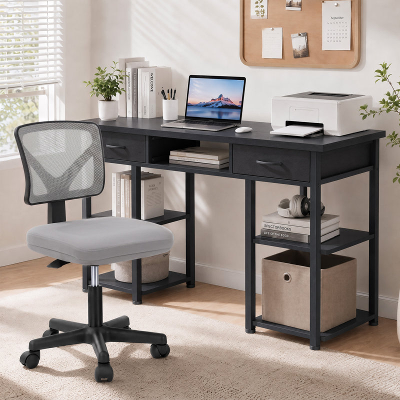Ensemble de bureau et de chaise: bureau d'ordinateur de 48 pouces et chaise en filet noir à hauteur réglable, Black