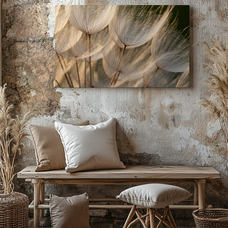 Reproduction d'art sur toile, "A Gros plan" révèle des ailes de graines beige superposées délicates et leurs textures complexes et fines lignes
