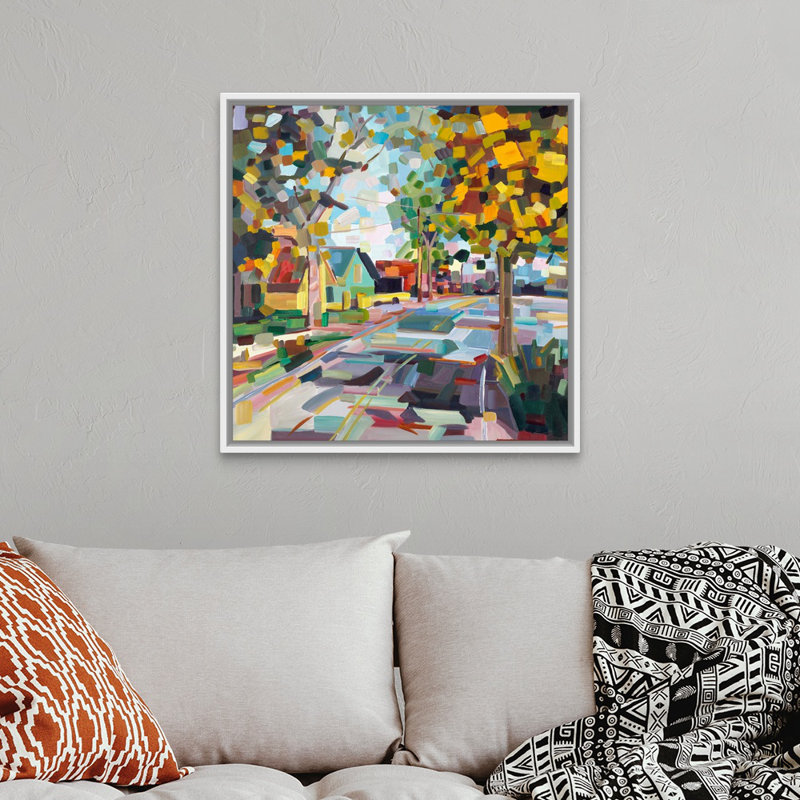 « Fall Neighborhood » par Brooke Borcherding, reproduction d’art sur toile, H 32 po x l 32 po x 1,75 po, Cadre flottant blanc
