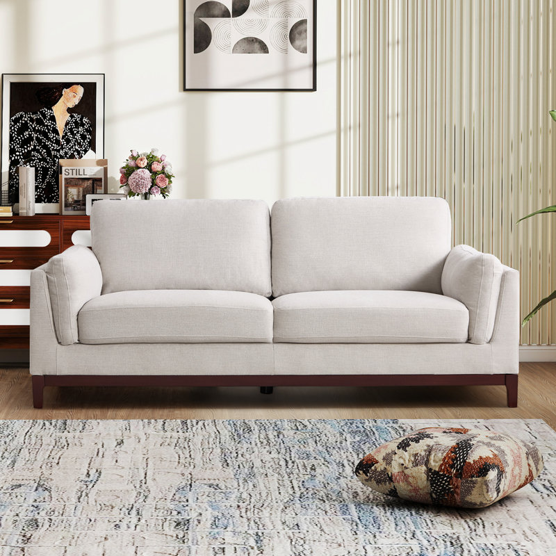 79.1'' Wide Classic Chenille Upholstered Sofa, 3-Seater Couch with Solid Wood Leg, Beige