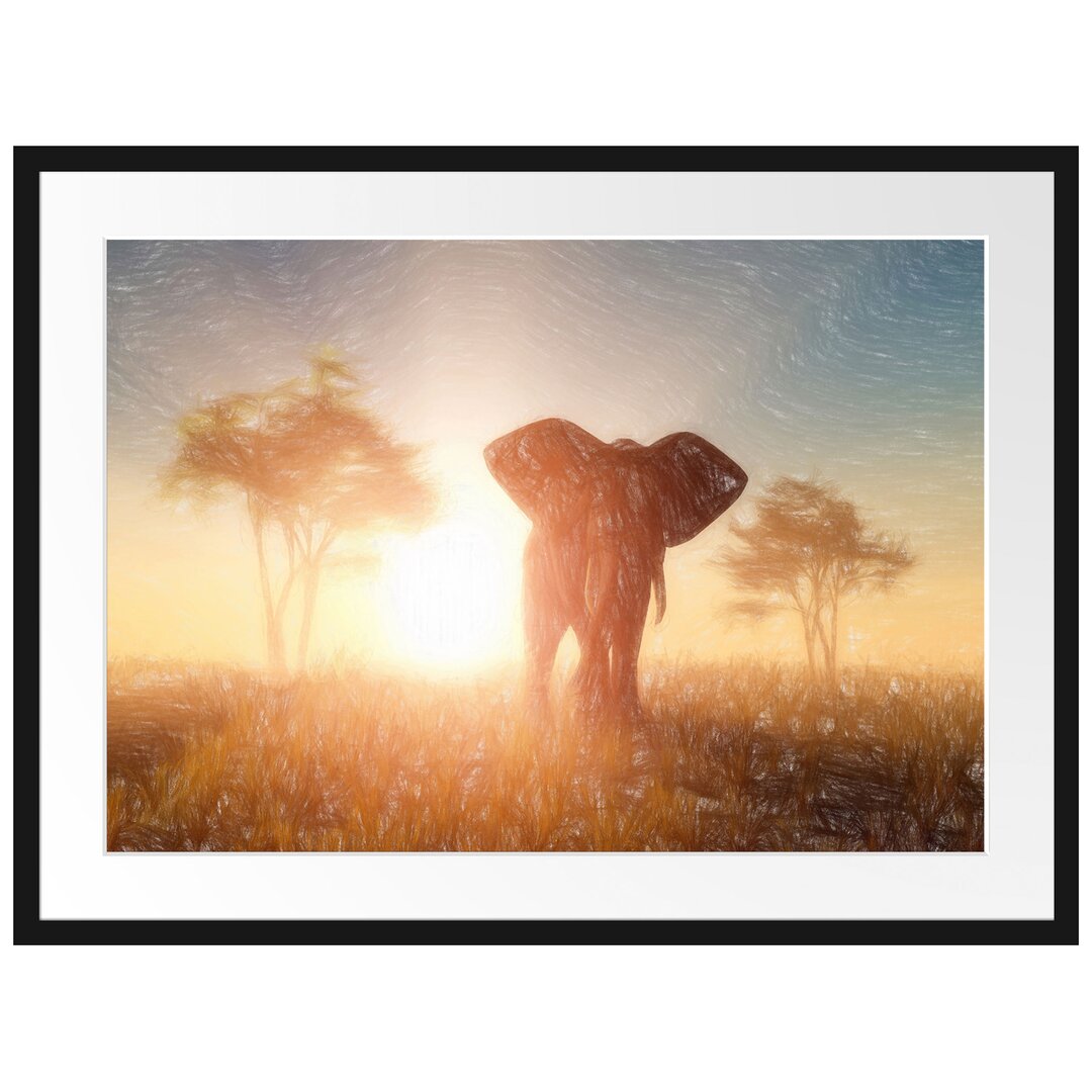 Gerahmtes Poster Elefant in der Wüste