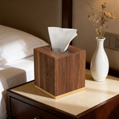 Solid Wood Tissue Box Cover With Magnetic Base And Non-Slip Design For Smooth Tissue Extraction, Rustic Home And Office Decor