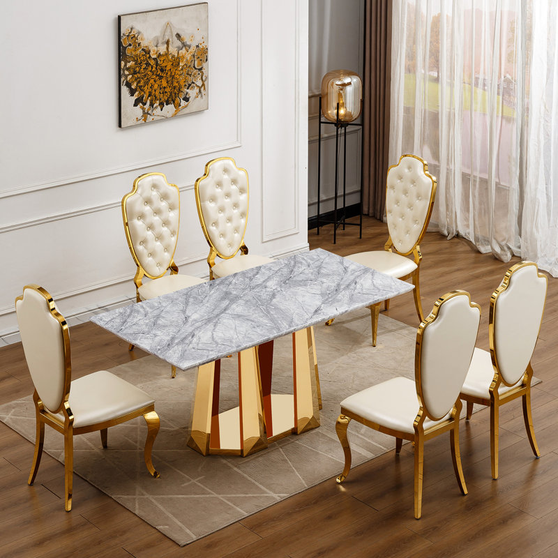 Table de salle à manger Marble, Gris, Doré