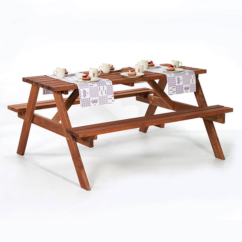 Priscilla 6 - Person Wood Patio Dining Set with Rectangular Table, H72 x W150 x L127cm, Brown