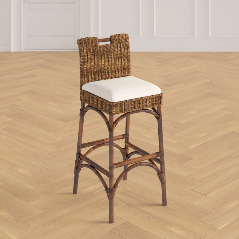 Evins Upholstered Bar Stool with Solid Wood Frame, Brown