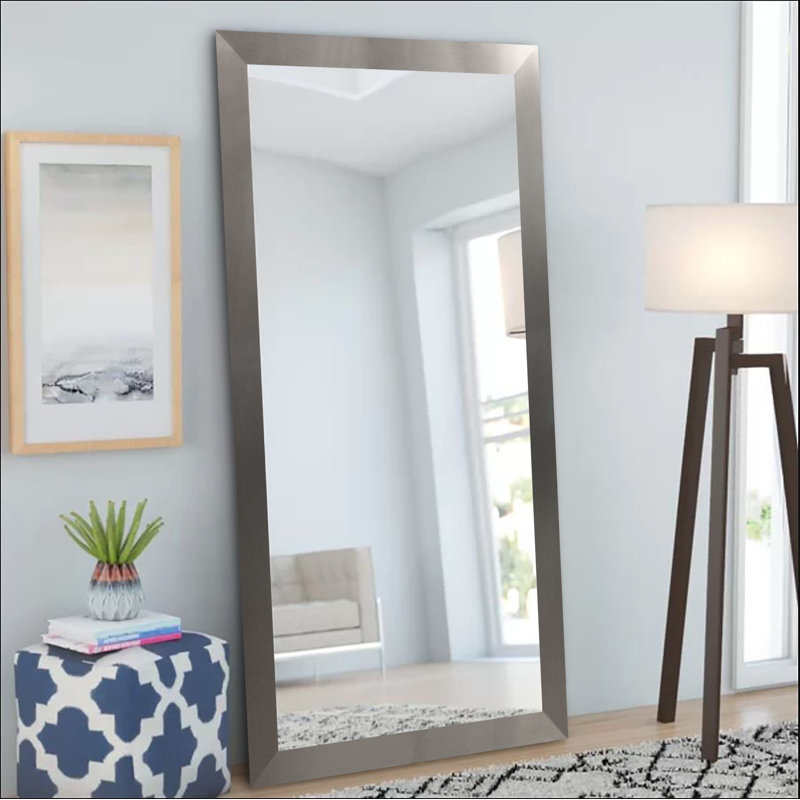 Azeen Manufactured Wood Frame Full Length Mirror, 59" x 20", Brushed Nickel