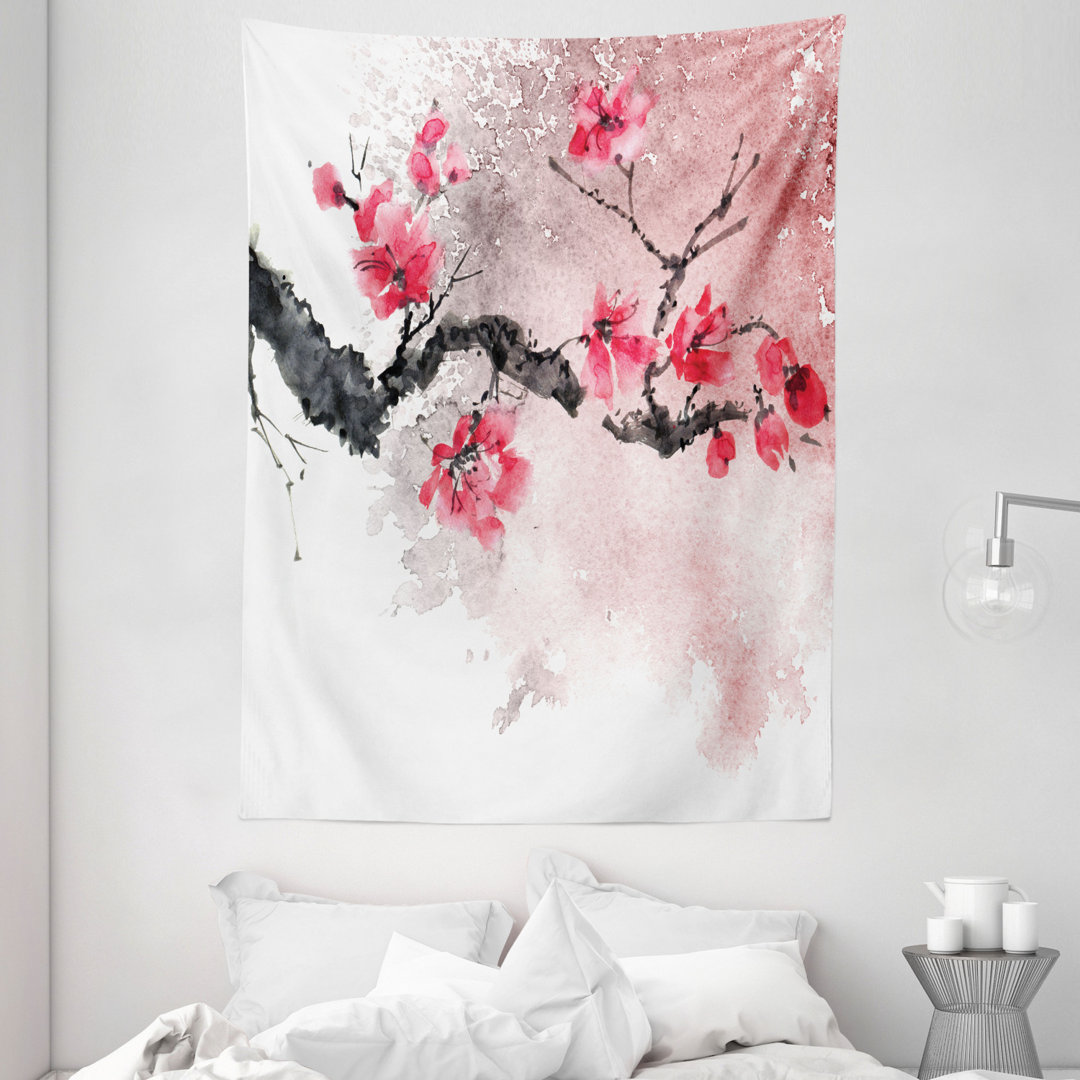 Wandbehang Aquarell Splash Floral Zweig auf Plain Hintergrund