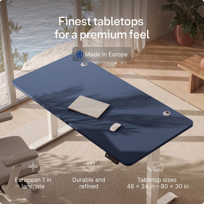 Bureau assis-debout électrique HomePro – Bureau réglable en hauteur à double moteur avec 3 positions mémorisables, chargement USB et USB-C, système anticollision