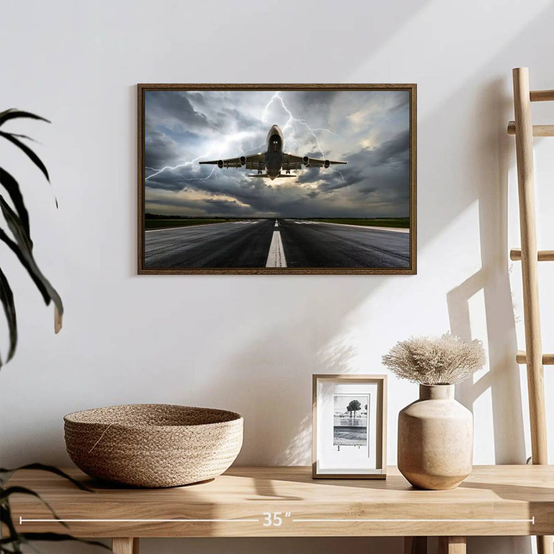 Airplane Runway Storm, 19" X 13", Floating Frame Walnut