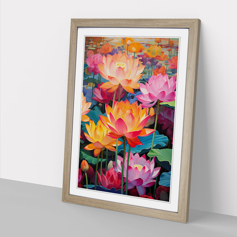 Lotus Flower Colour Field - Single Picture Frame Print on Wood, Oak Framed, 34cm H x 25cm W x 2cm D