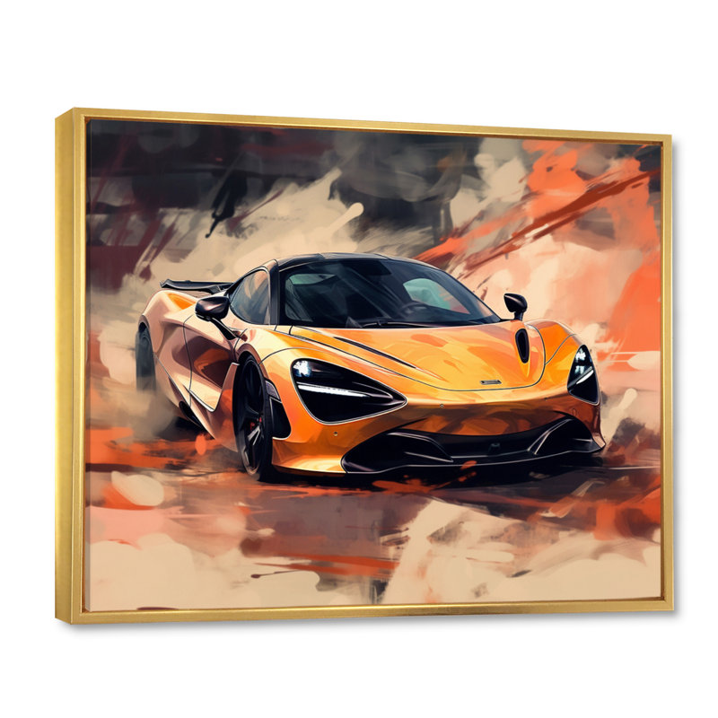 «Orange Exotic Car On Offroad I - Car Muscle Car», art mural orange, 24" H x 32" W, Cadre flottant doré
