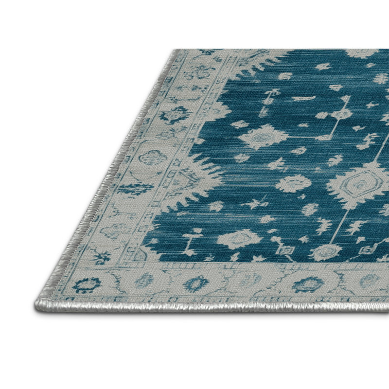 Machine Washable Overdyed Green Area Rug, Rectangle 5' x 7'