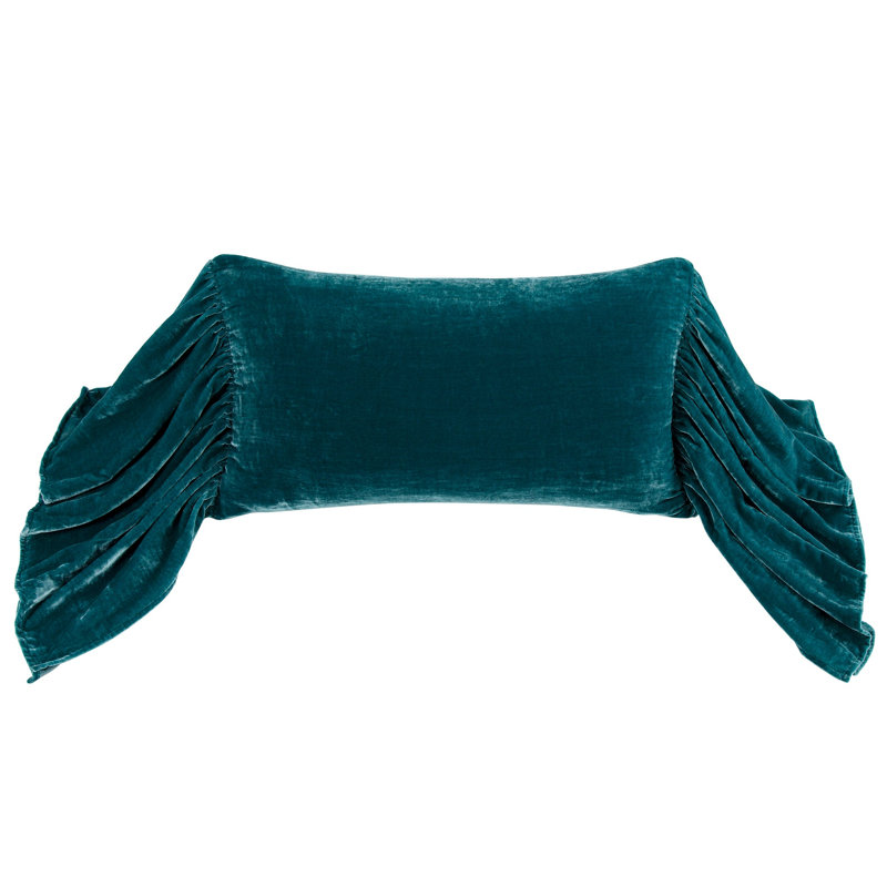 Stella Faux Silk Velvet Romantic Western 14x26 inch Long Ruffled Accent Pillow, Teal