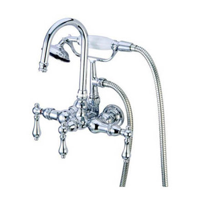 Robinet de baignoire à fixation murale à trois poignées avec douche à main à pattes Vintage