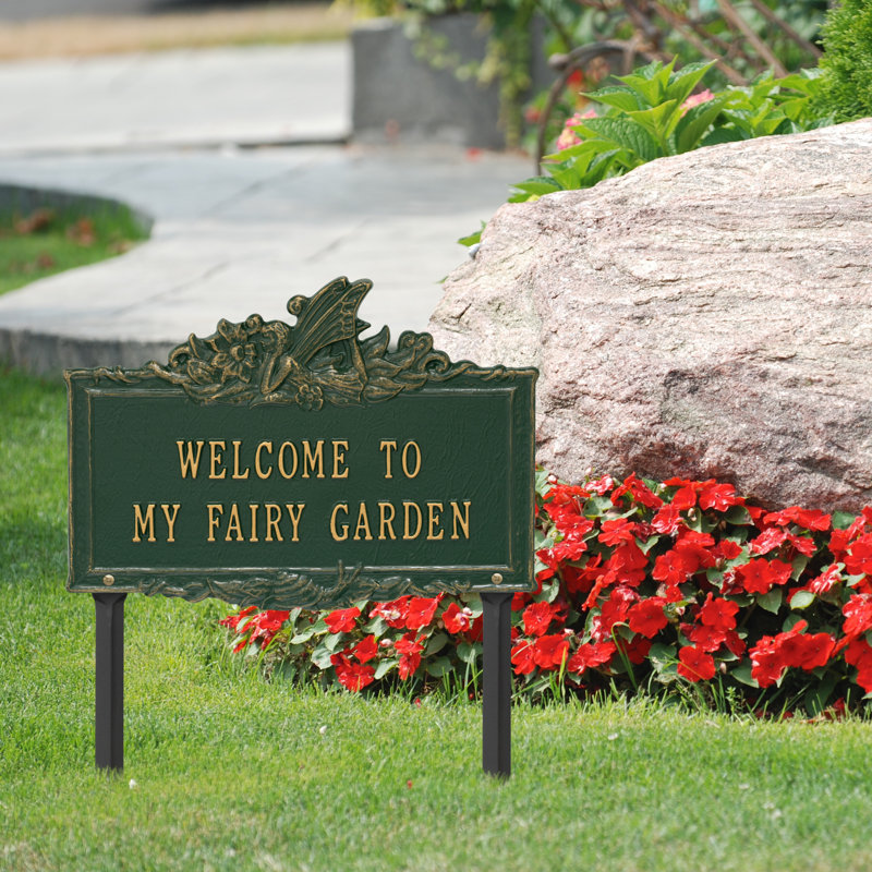Welcome to My Fairy Garden Sign, Green/Gold