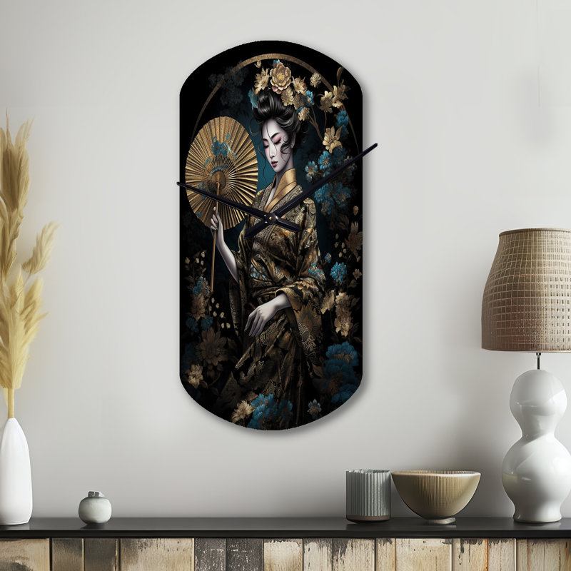 Horloge murale cylindrique élégante, femme japonaise élégante IV, Petit