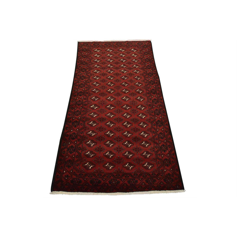 Tapis oriental rétro en laine rouge noué à la main 3 pi 7 po x 6 pi 9 po Tribal Vintage