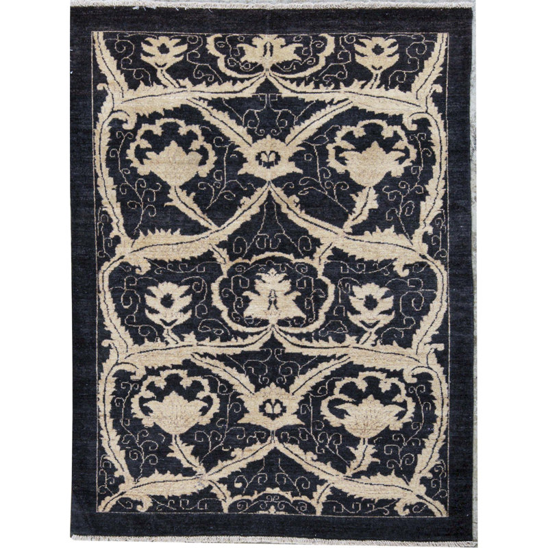 Tapis noir de haute qualité noué à la main