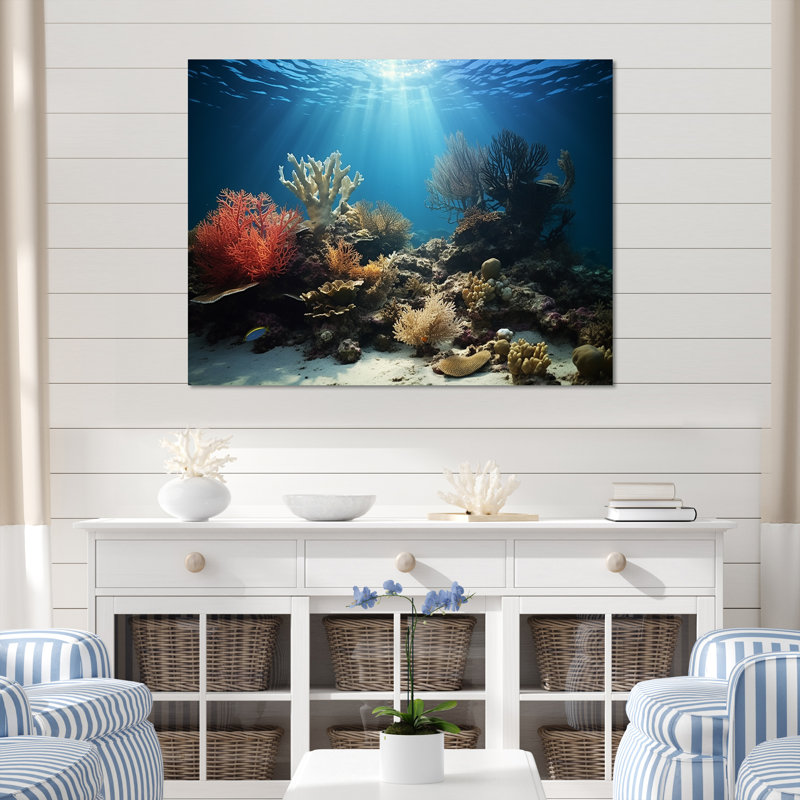 Coral Underwater Paradise - Beach and Ocean Wall Art Living Room, Toile tendue, H 34 po x l 44 po x P 1,5 po