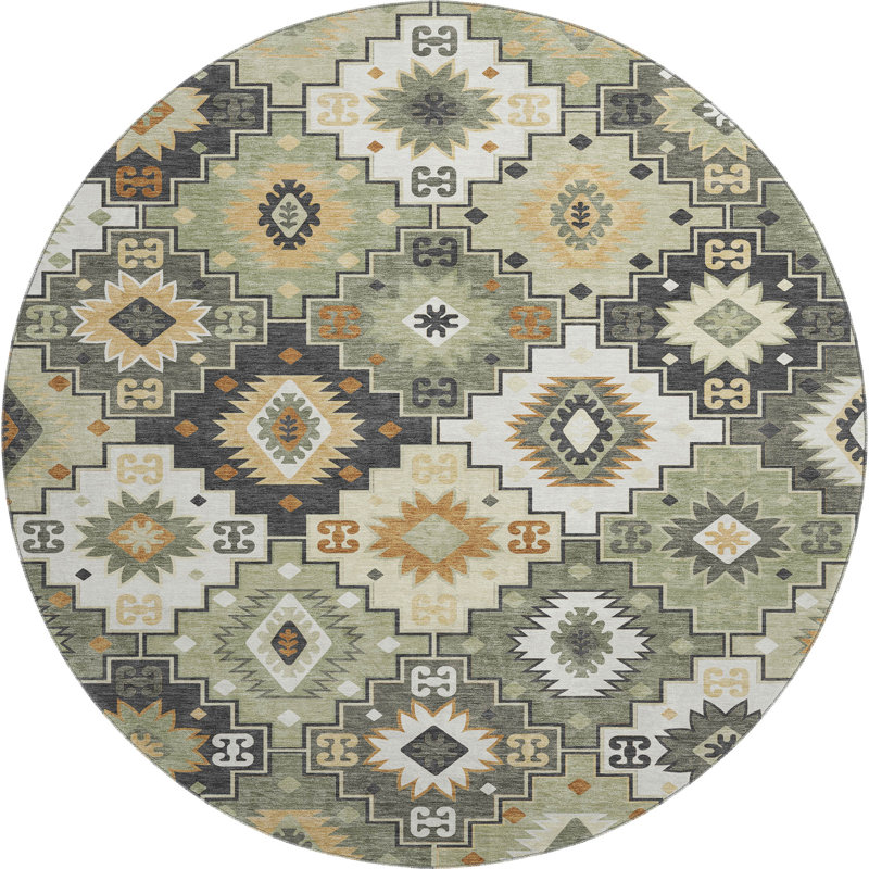 Premium Machine Washable Mayfield  Ethnic Rug, Fern, 8' Round