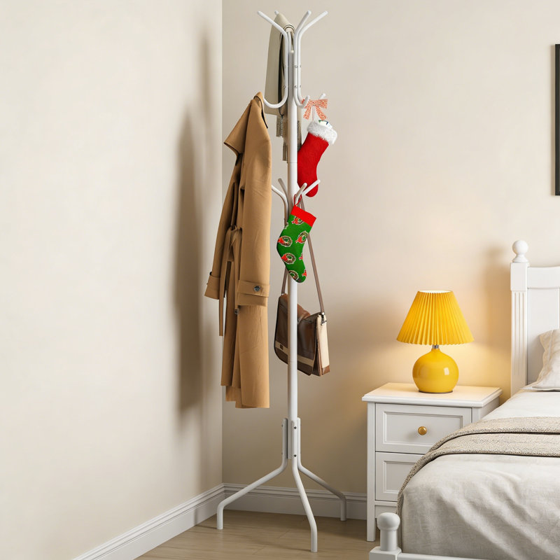 Freestanding Metal Coat Rack And Hat Hanger, Standing Coat Tree Organizer, White