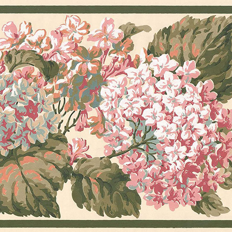 Bordure de papier peint à motif de fleurs élégantes avec feuilles de plantes L 15 pi x l 10,25 po