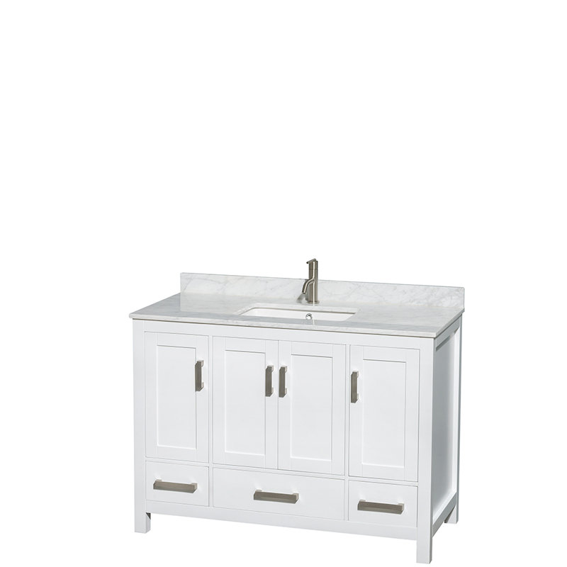 Sheffield 48" Single Bathroom Vanity Set with Mirror, White, Brushed Chrome