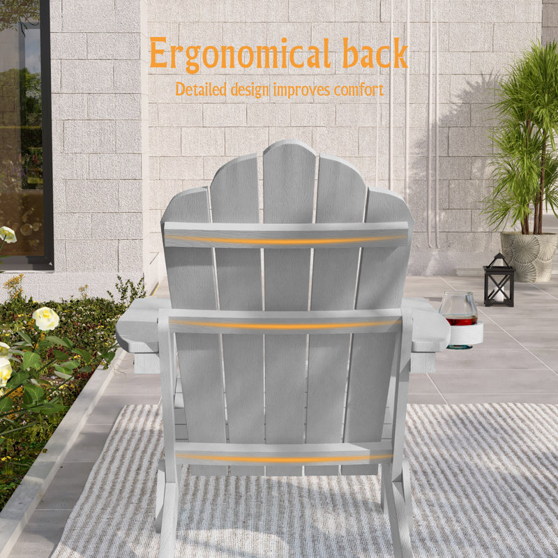 Weather Resistant Folding Adirondack Chair, Light Gray